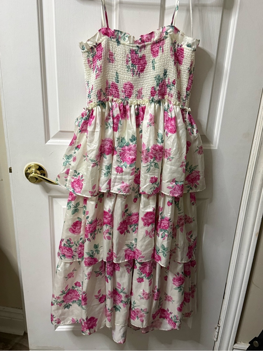 LoveShackFancy x Target Cream Floral Tiered Sundress with Pink Roses - Picture 3 of 6